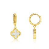 9ct Yellow Gold Huggie with Mother of Pearl Clover Drop