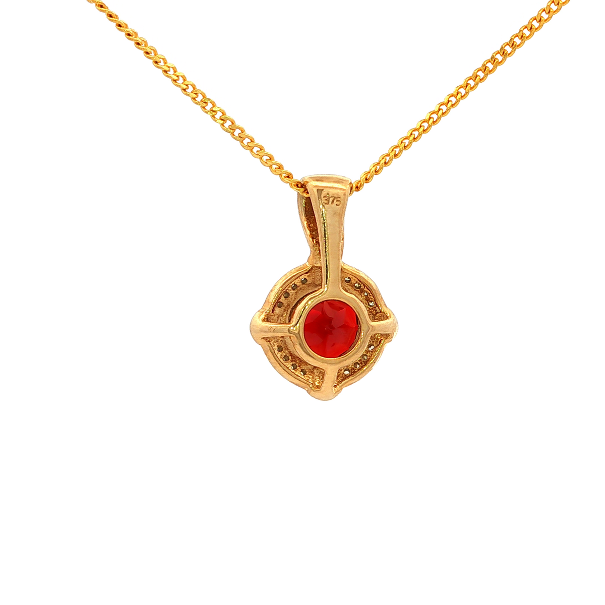 Four Claw Round Garnet and Diamond Pendant in Yellow Gold