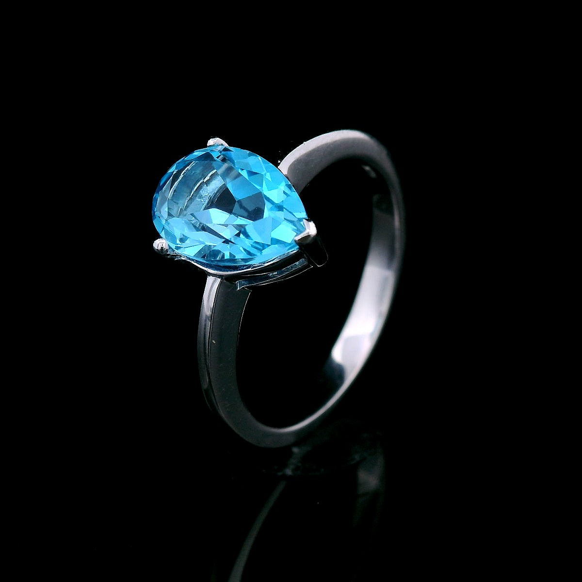 Pear Shaped Natural Blue Topaz Dress Ring in White Gold