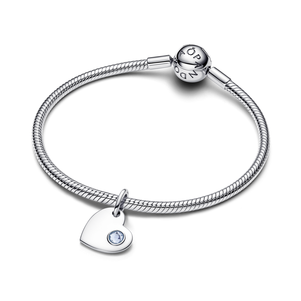 Pandora Engravable Heart Aqua Blue Stone Dangle Charm
