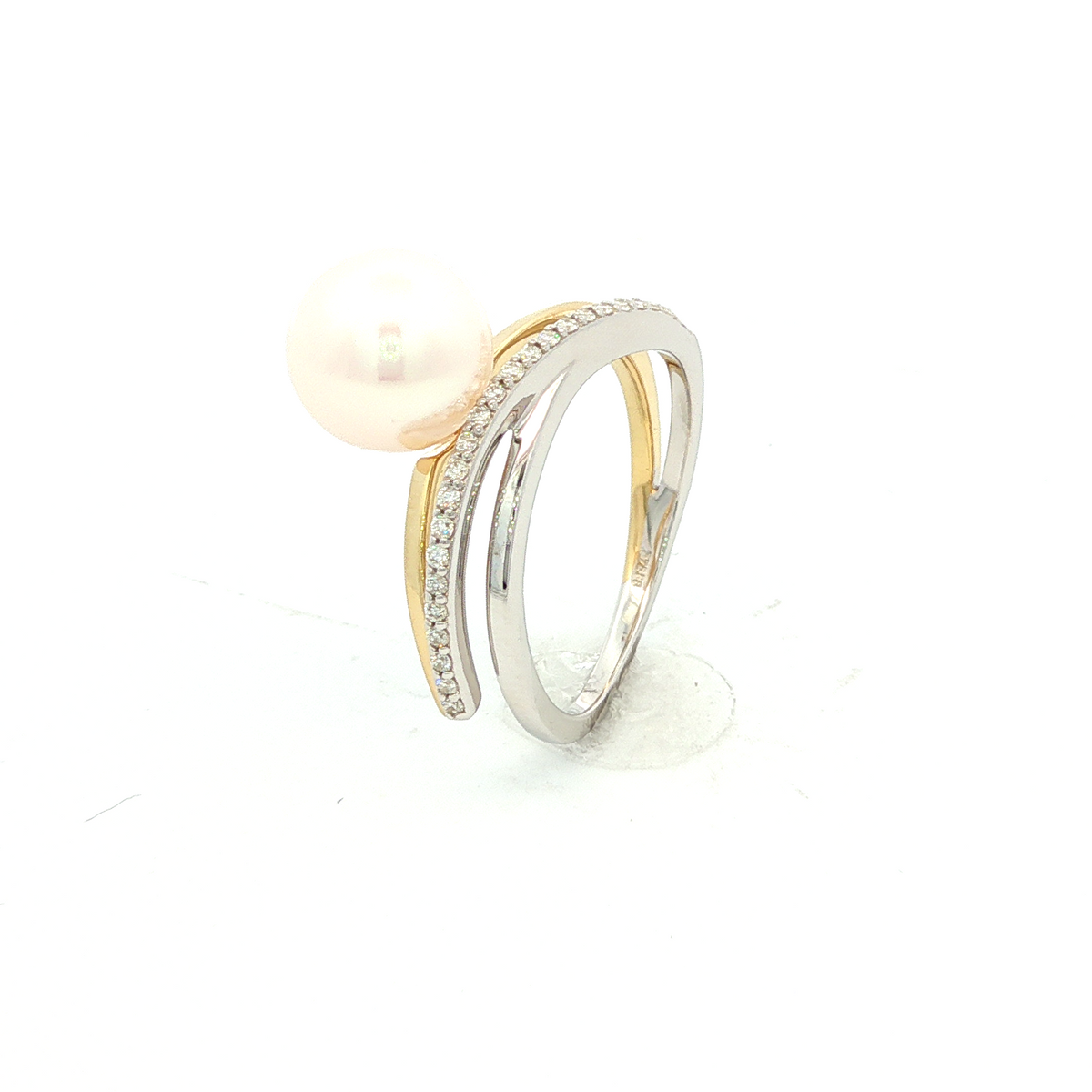 Two-Tone Chinese Cultured Pearl &amp; Diamond Dress Ring