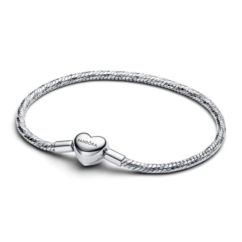 Faceted snake chain sterling silver bracelet with engravable heart clasp