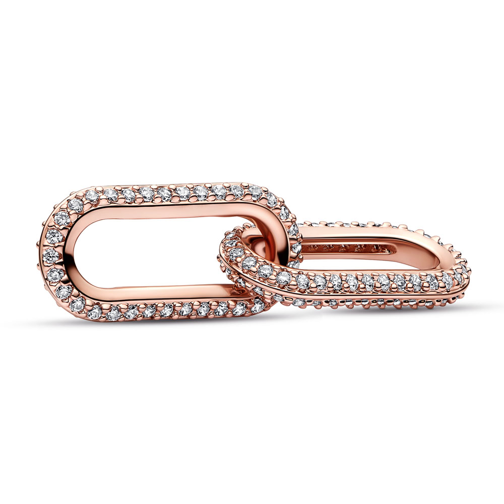 14k Rose gold-plated link with clear cubic zirconia