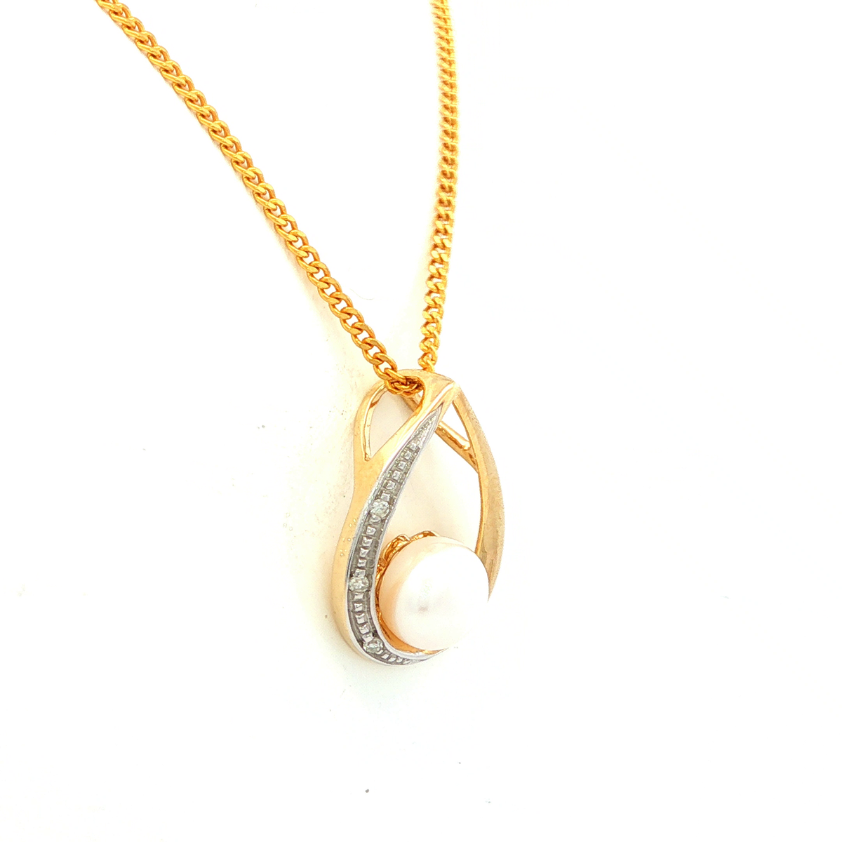 Freshwater Pearl and Diamond Teardrop Pendant