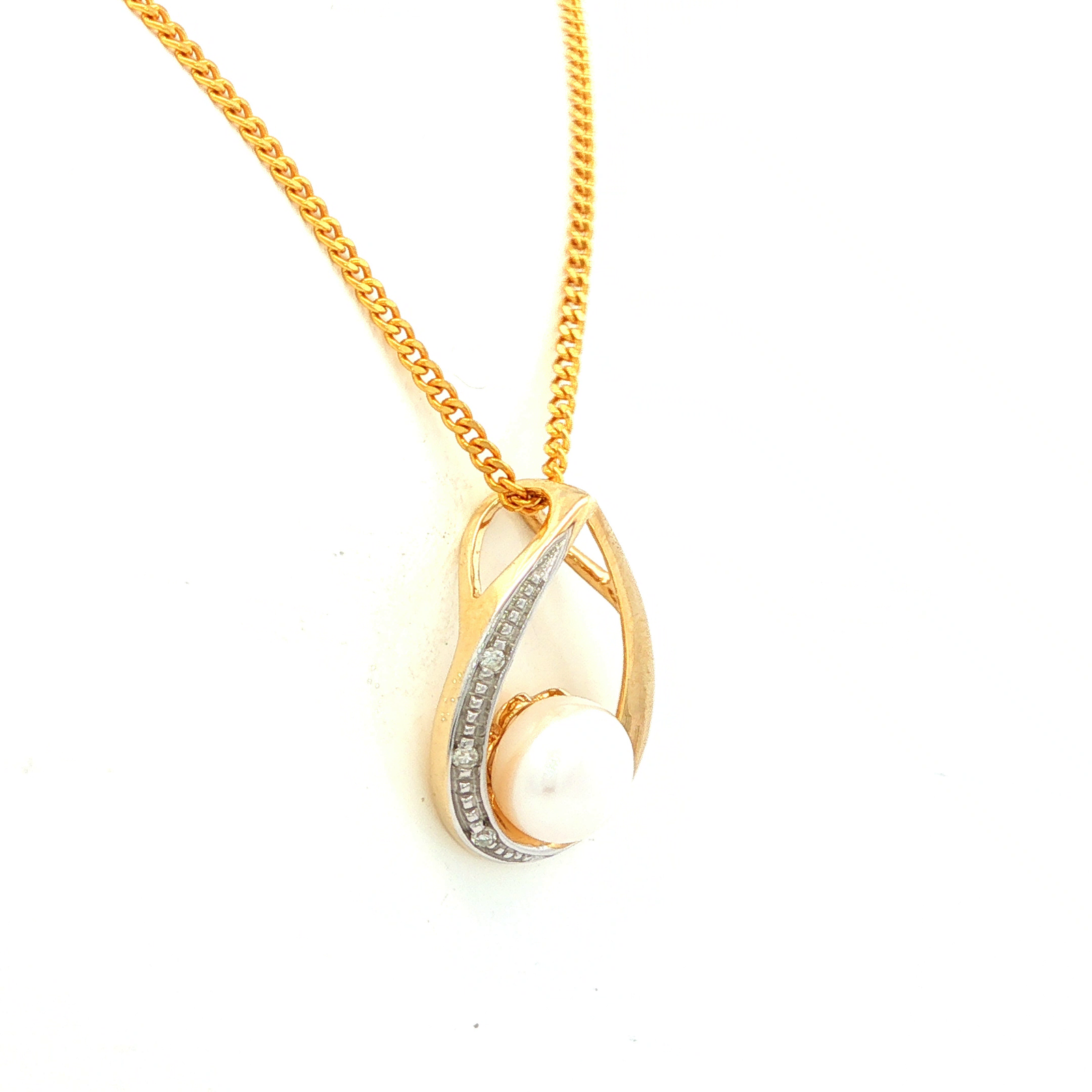 Freshwater Pearl and Diamond Teardrop Pendant