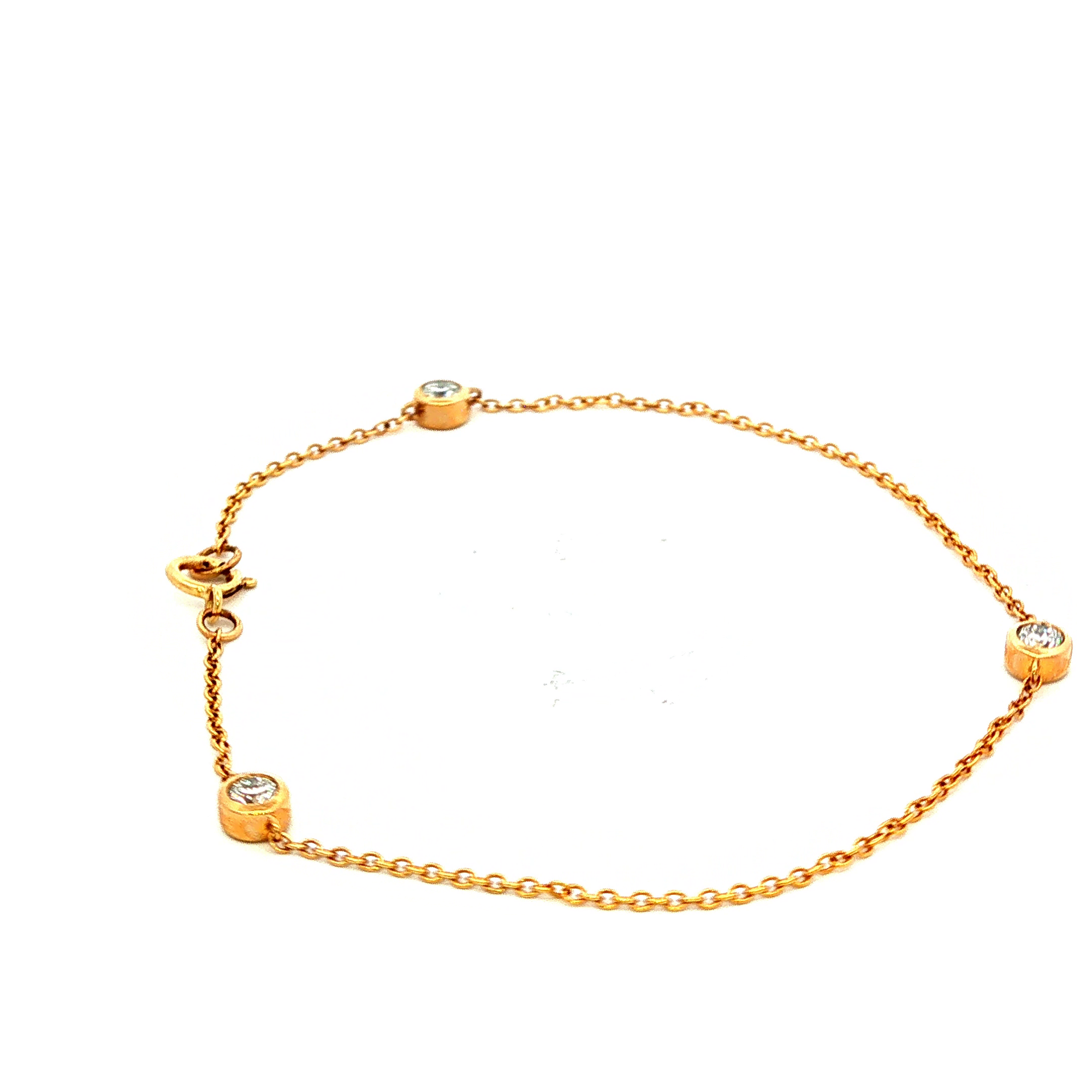 3 Station Diamond Set Bezel with Open Back Bracelet in Yellow Gold