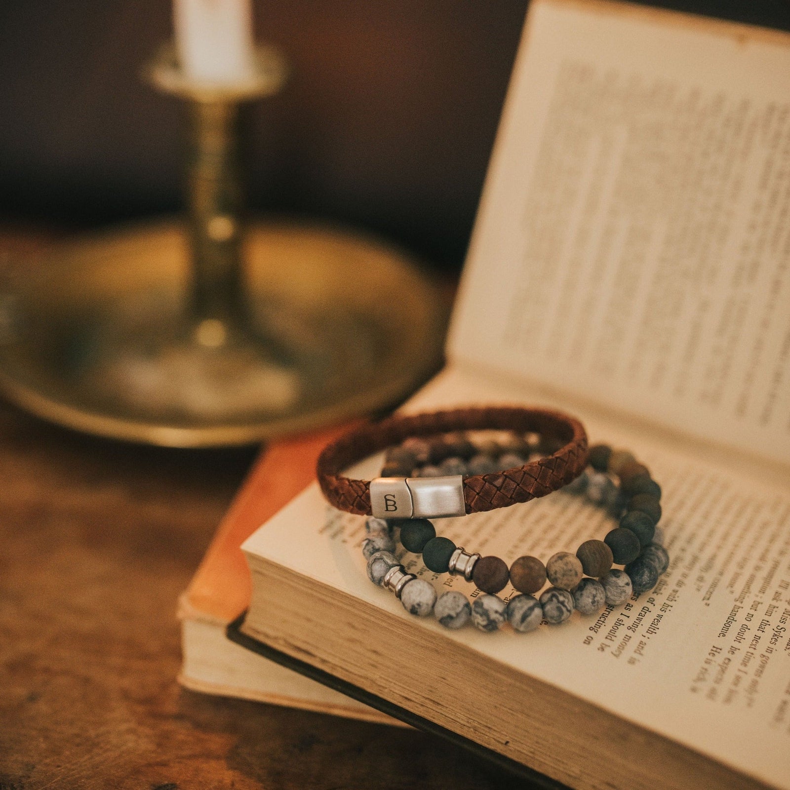 Riley - Caramel -  Leather Box Braided Bracelet