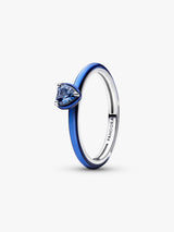 Heart sterling silver ring with blue crystal and blue enamel