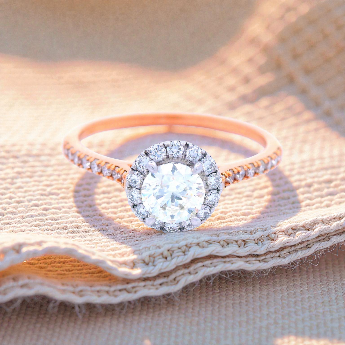 Diamond Halo Engagement Ring in Rose Gold
