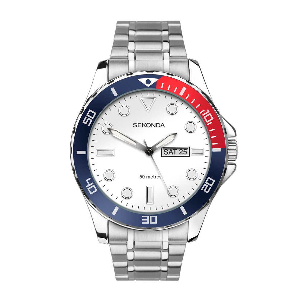 Sekonda Balearic White Dial Silver Steel Mens Watch