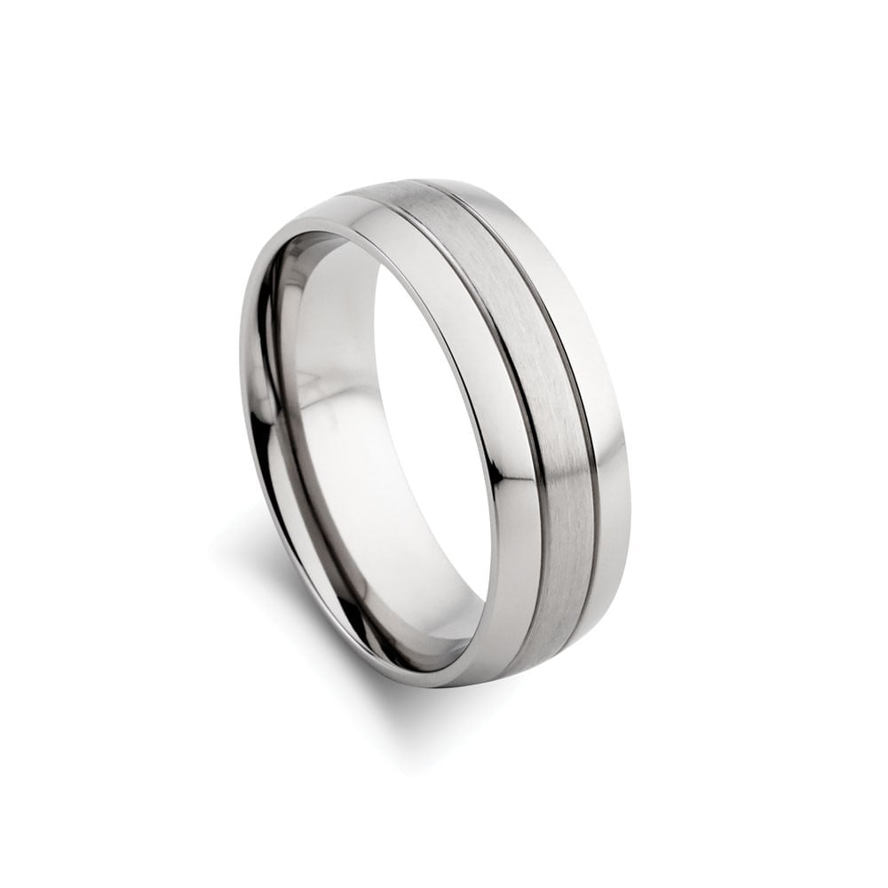 Blaze Stainless Steel Mens Matte and Polished Wide Band Ring