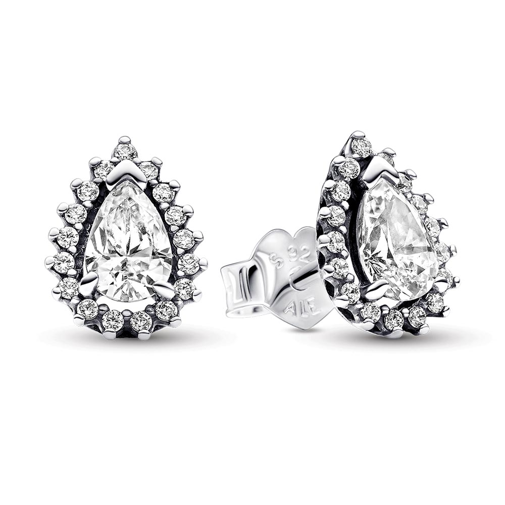 Sparkling Pear Halo Stud Earrings