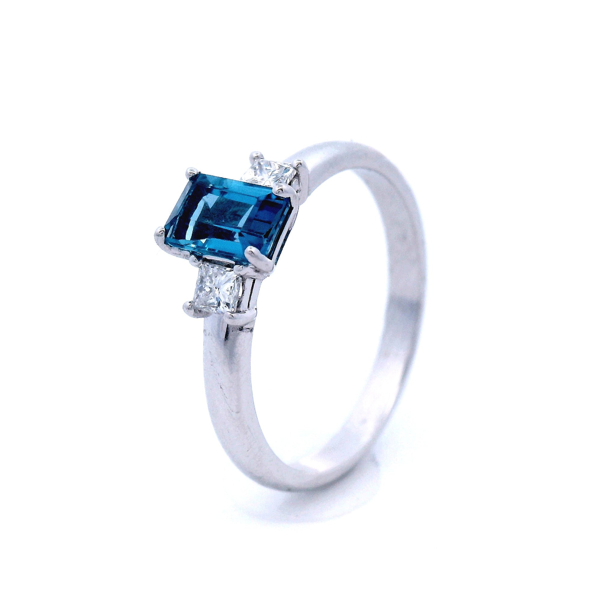 London Blue Topaz with Princess Cut Diamond Dress Ring