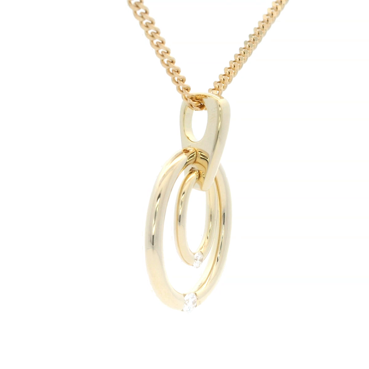 Double Diamond Circle Pendant Set in Yellow Gold