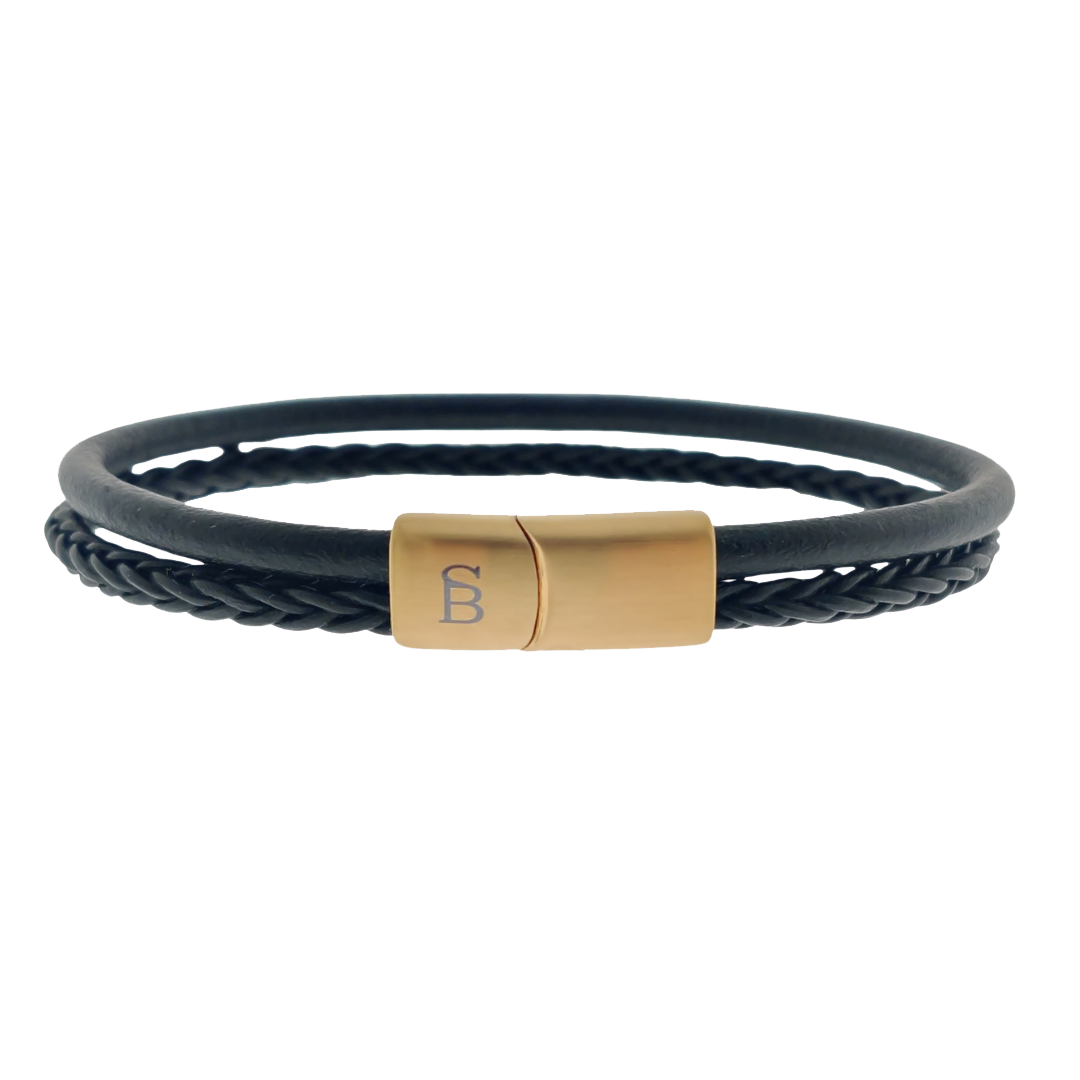 Denby - Gold Black -Double Stack Braided Leather Bracelet