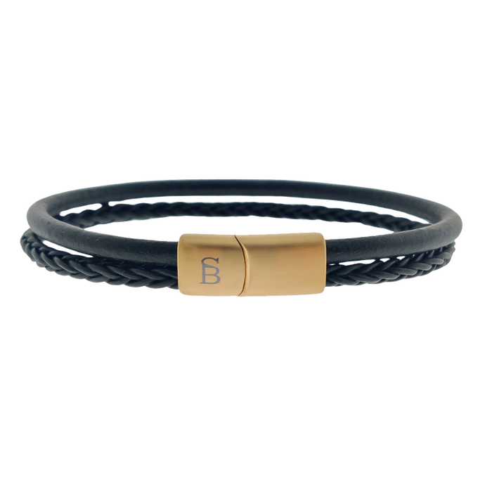 Denby - Gold Black -Double Stack Braided Leather Bracelet