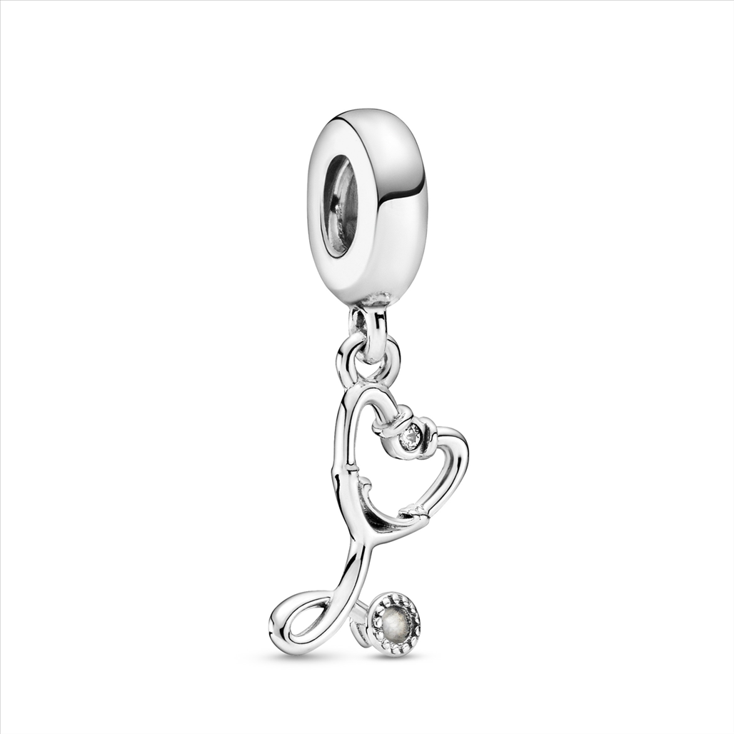 Pandora Stethoscope Heart Silver Hanging Charm