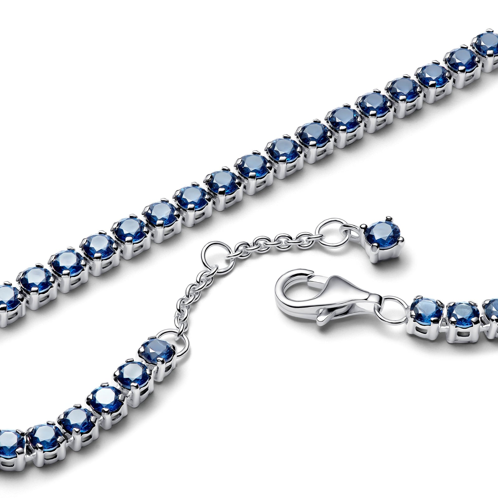 Sterling silver tennis bracelet with royal blue crystal