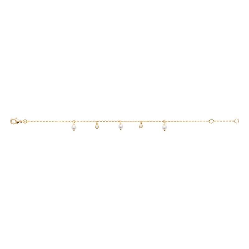 18K Yellow Gold Plated Cubic Zirconia and Pearl Bracelet