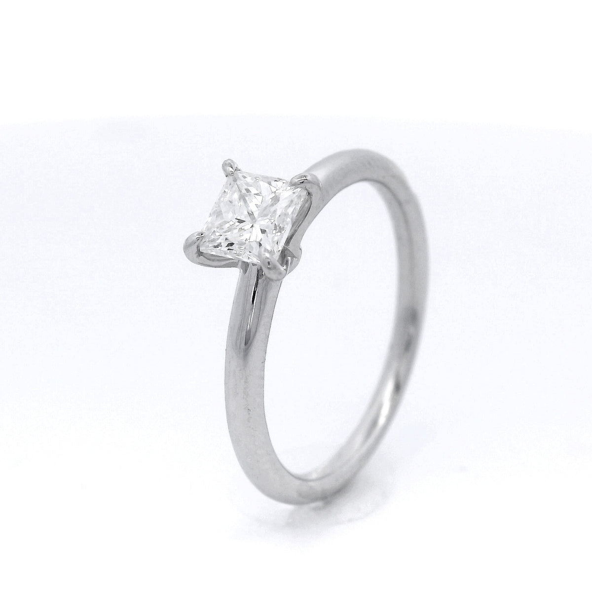 Princess Cut Solid Diamond Engagement Ring in White Gold