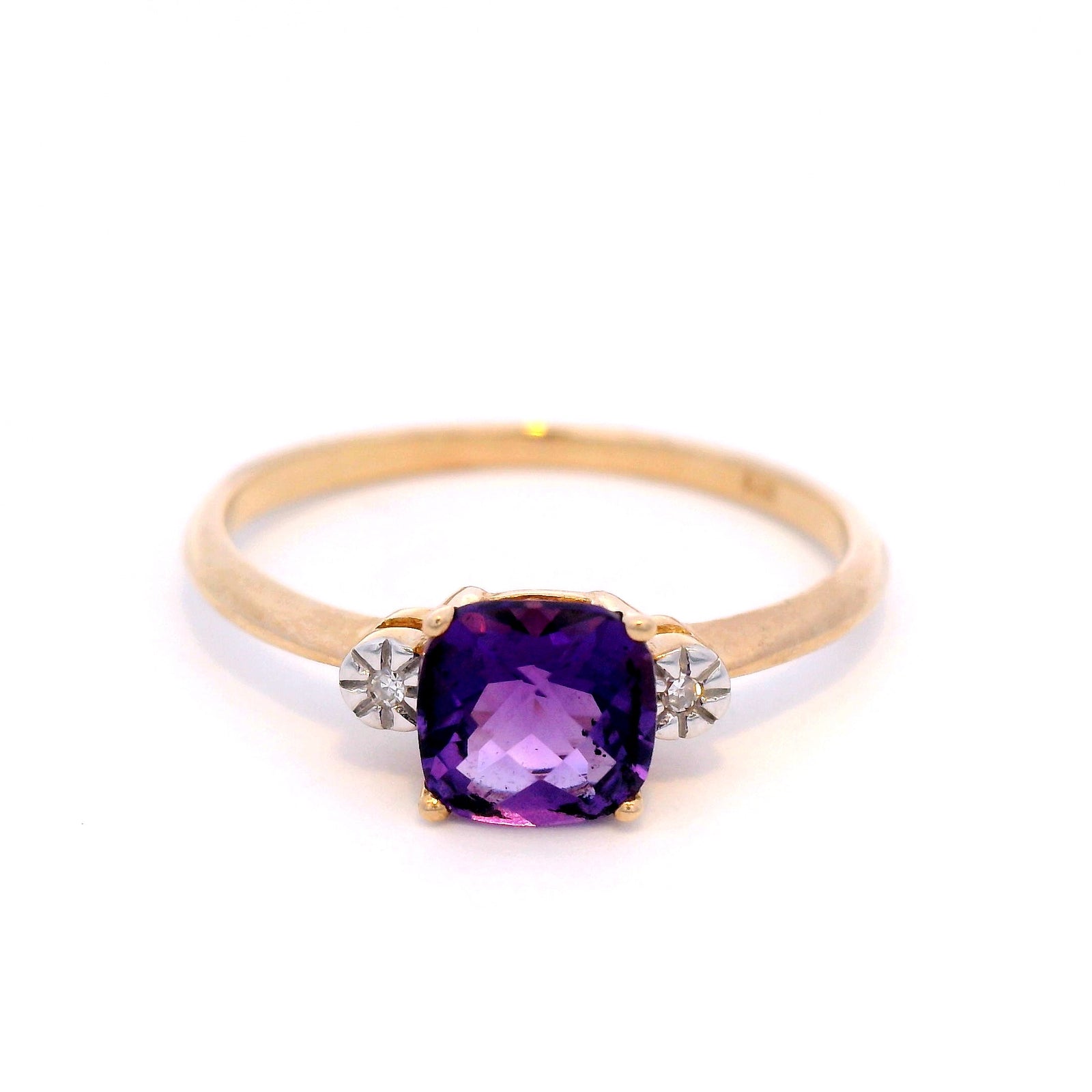 Natasha Square Amethyst and Diamond Yellow Gold Dress Ring
