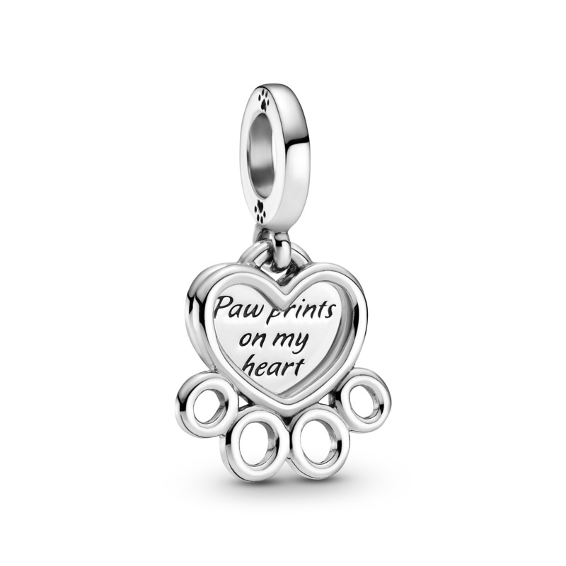 Heart and paw print charm