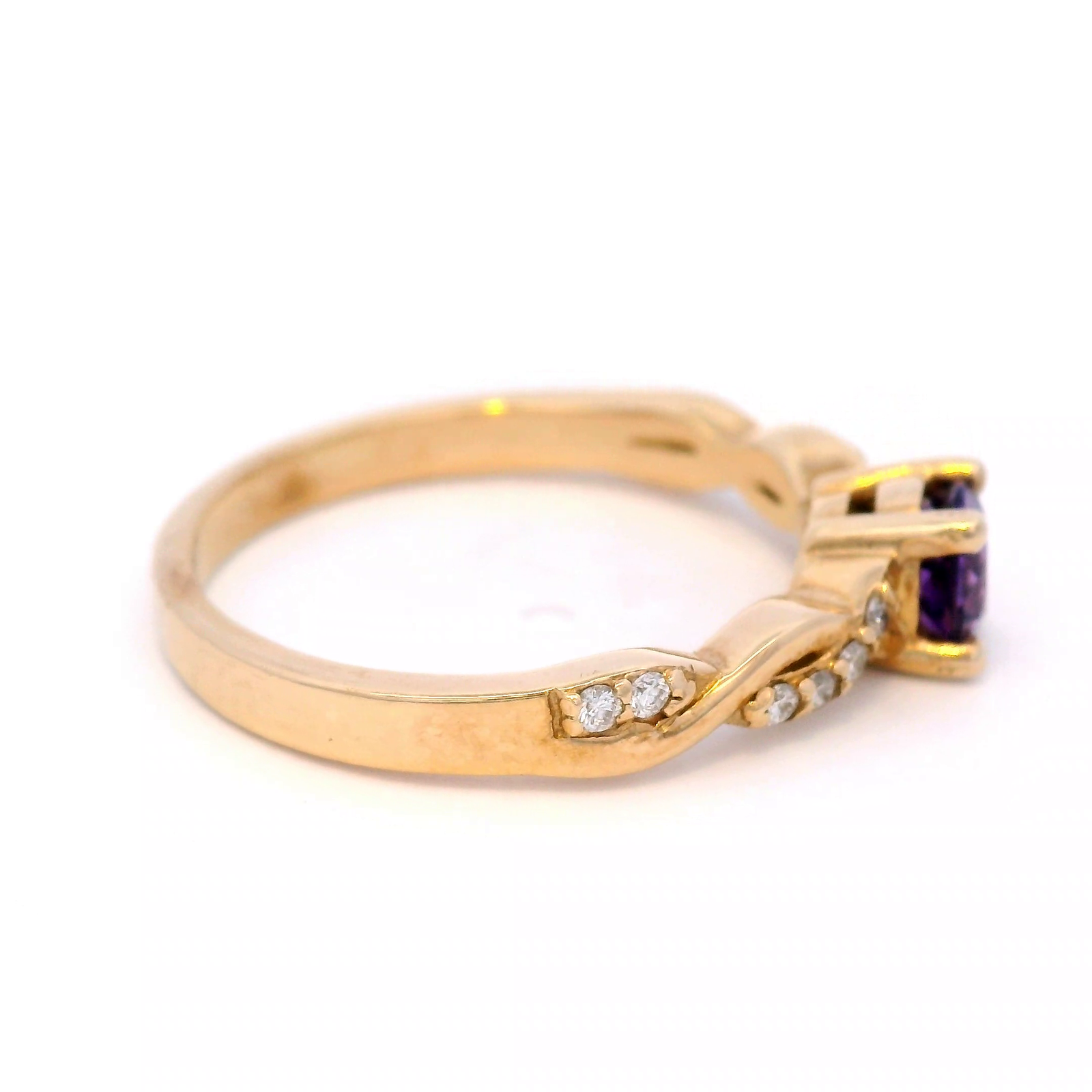 9 Carat Yellow Gold Amethyst and Diamond Dress Ring