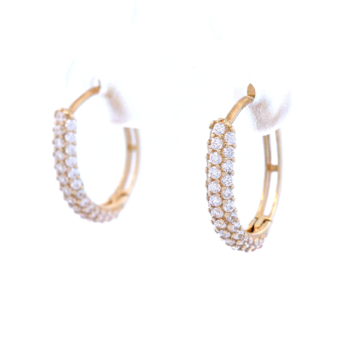 U-Shaped Cubic Zirconia Set Hoops in Yellow Gold