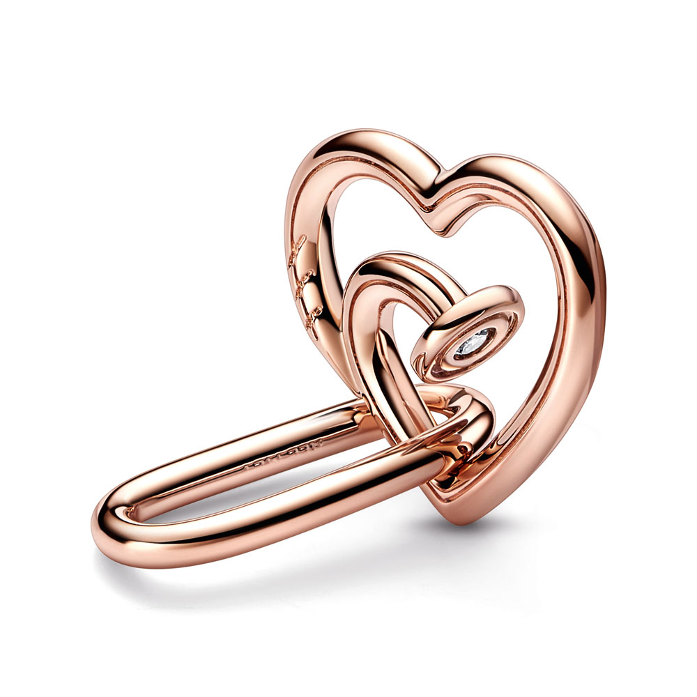 Nail heart 14k rose gold-plated link with clear cubic zirconia