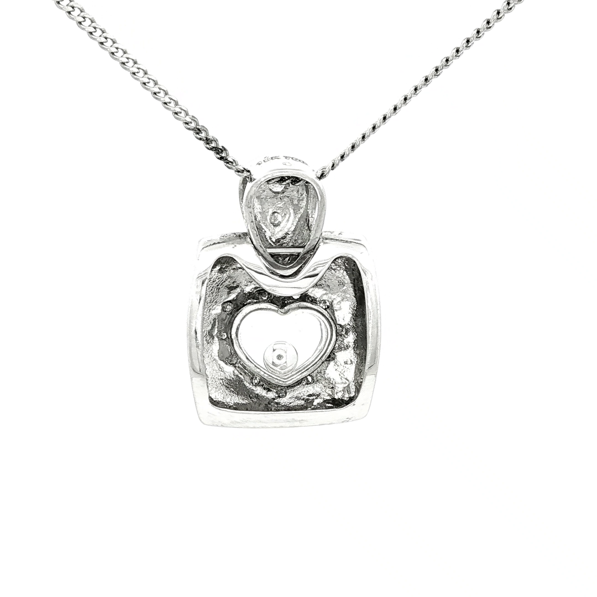 Square Single Diamond Heart Pendant in White Gold
