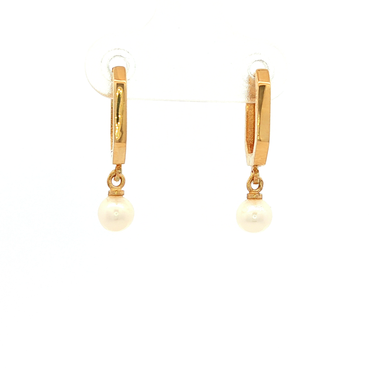 Round Pearl Drop Earrings in Yellow Gold