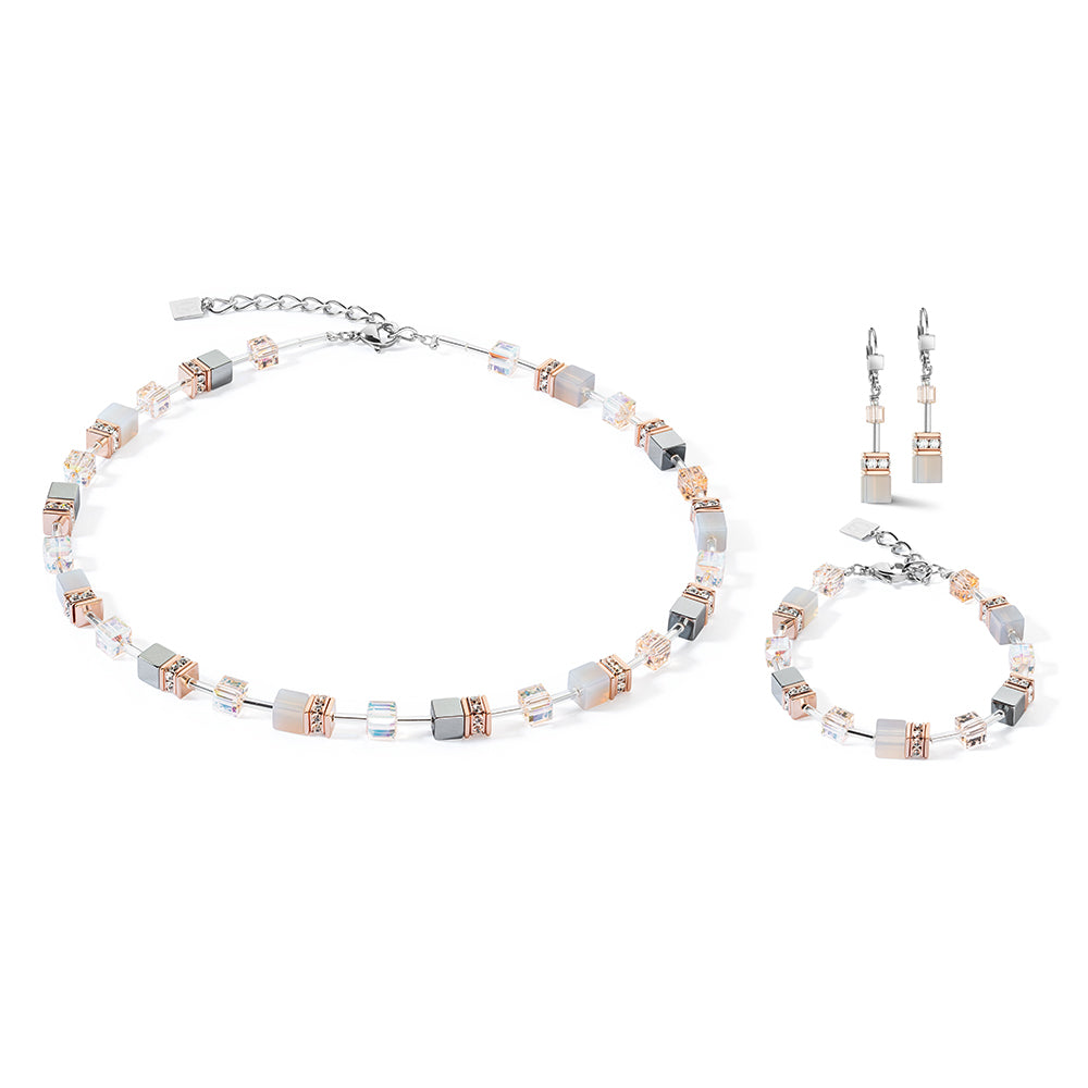 Geo Cube Agate & Rose Gold Stainless Steel Necklace