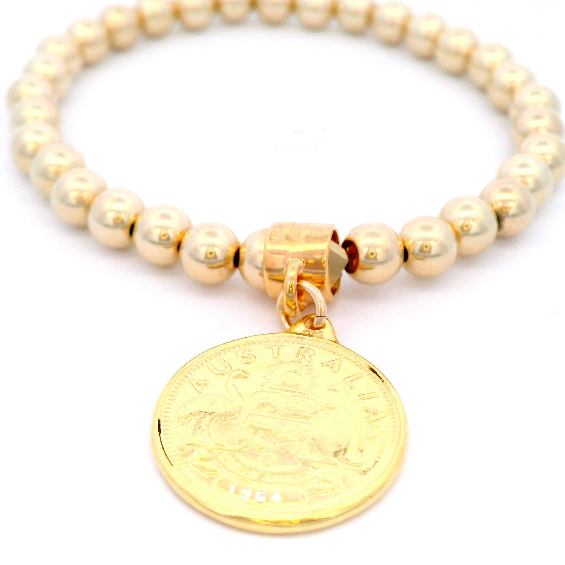 Von Treskow Gold Plated Strechty Bracelet with Authenthic Australian Sixpence Coin