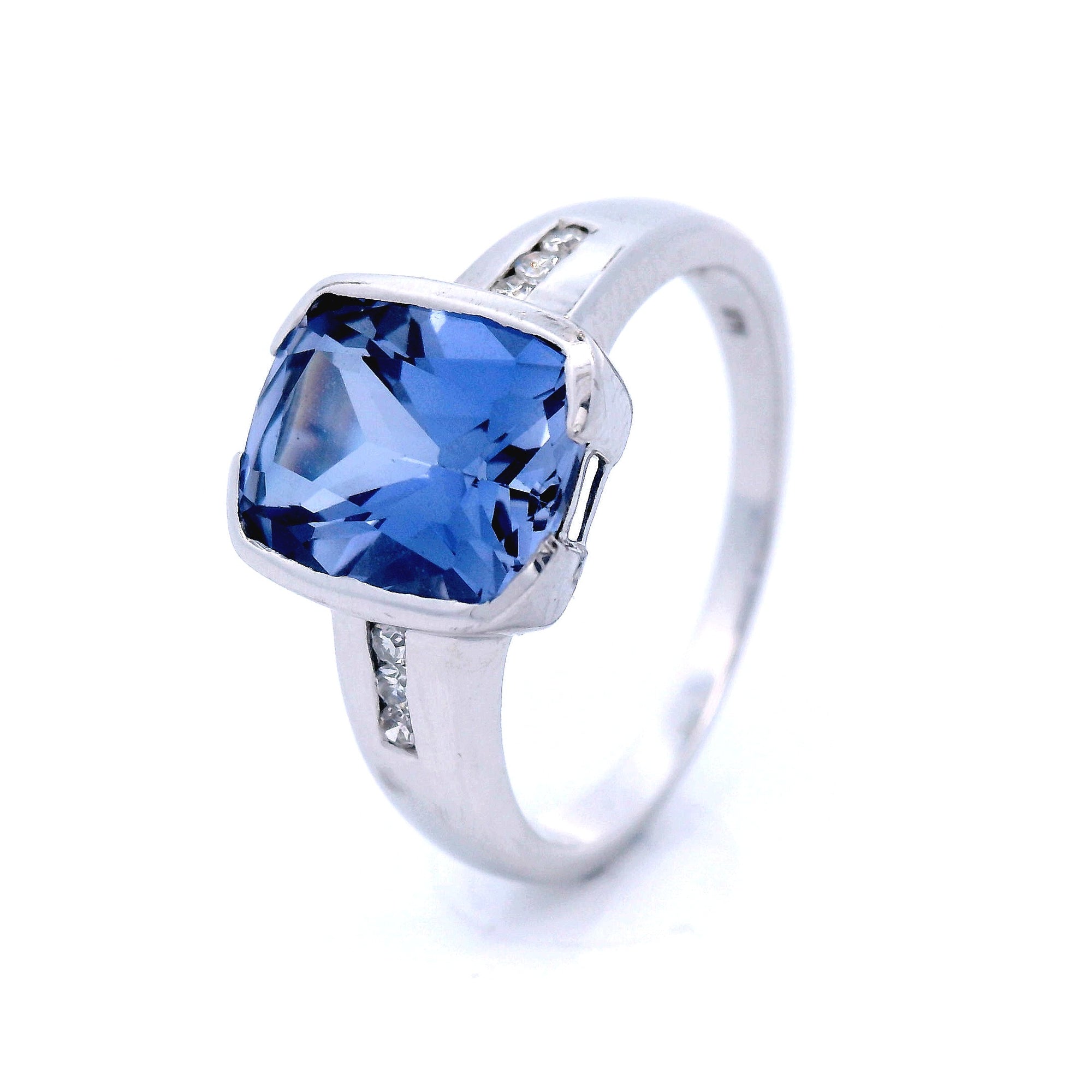 Lab Grown Ceylon Sapphire and Diamond Dress Ring in White Gold