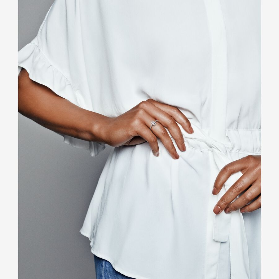 Ice cube silver ring with clear cubic zirconia