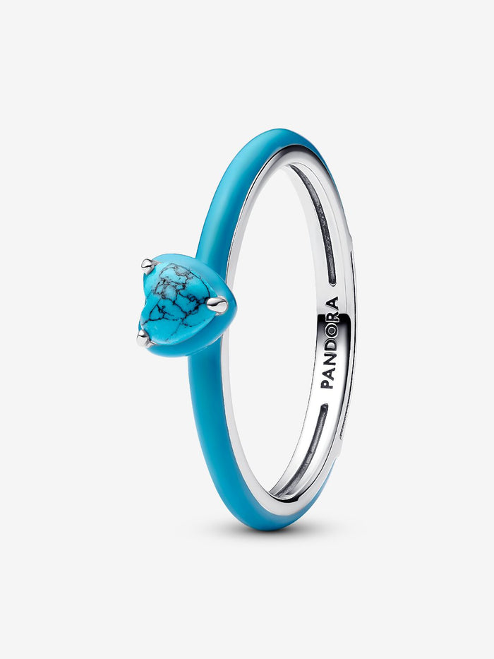 Heart sterling silver ring with imitation turquoise and turquoise enamel
