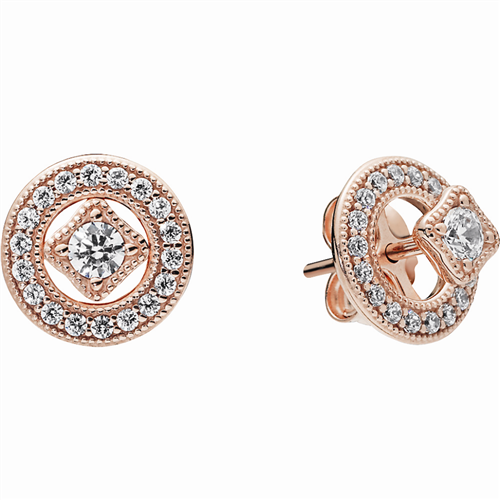 PANDORA Rose Vintage Allure Stud Earrings w Clear CZ