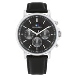 Tommy Hilfiger Black Leather Dark Grey Dial Multi-function Men's Watch