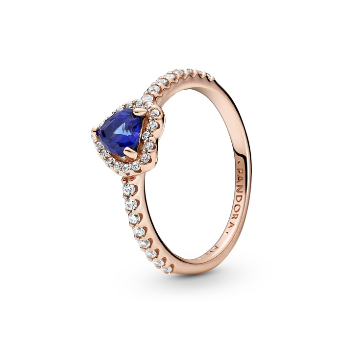 Pandora Rose Sparkling Blue Elevated Heart Ring w Blue Crystal & CZ