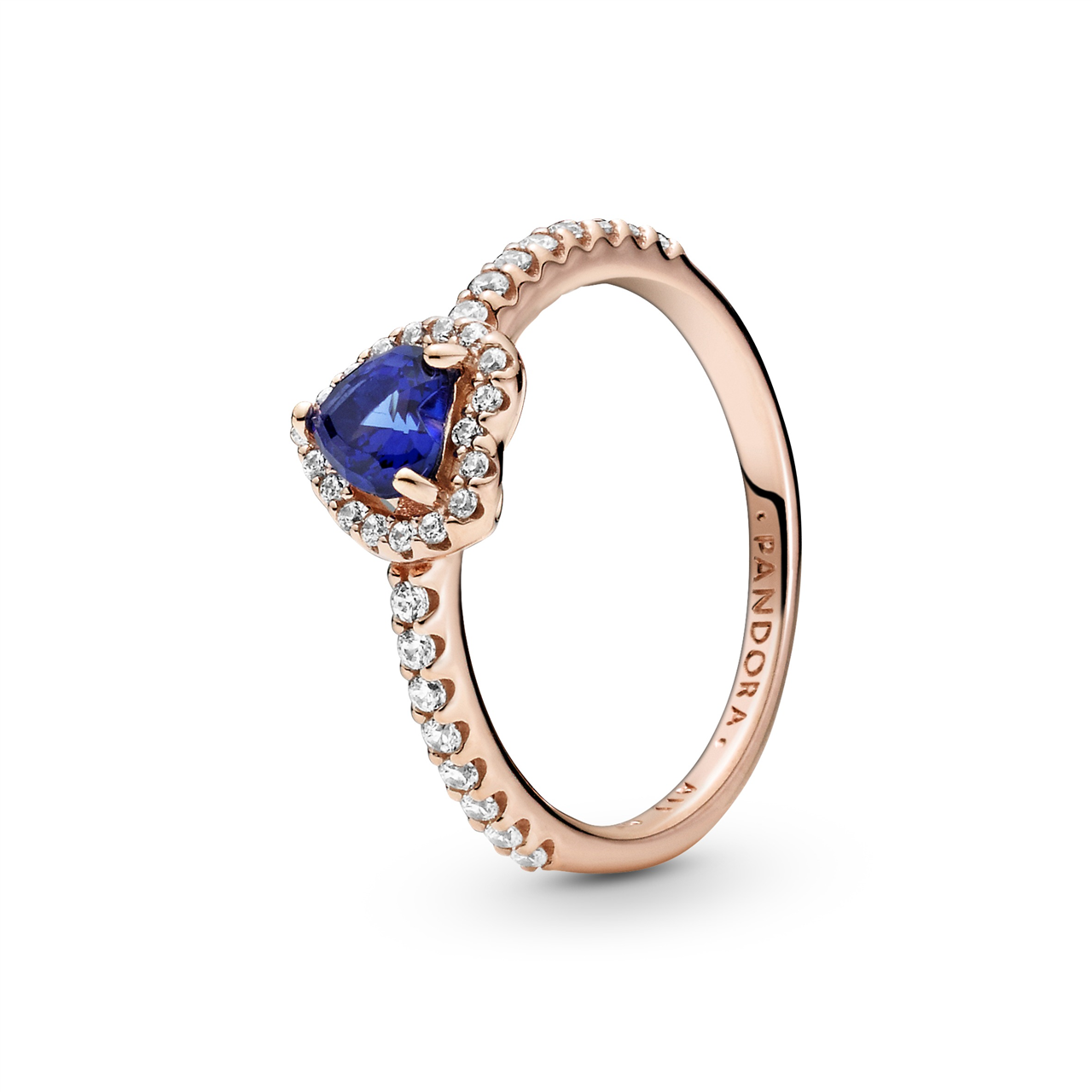 Pandora Rose Sparkling Blue Elevated Heart Ring w Blue Crystal & CZ