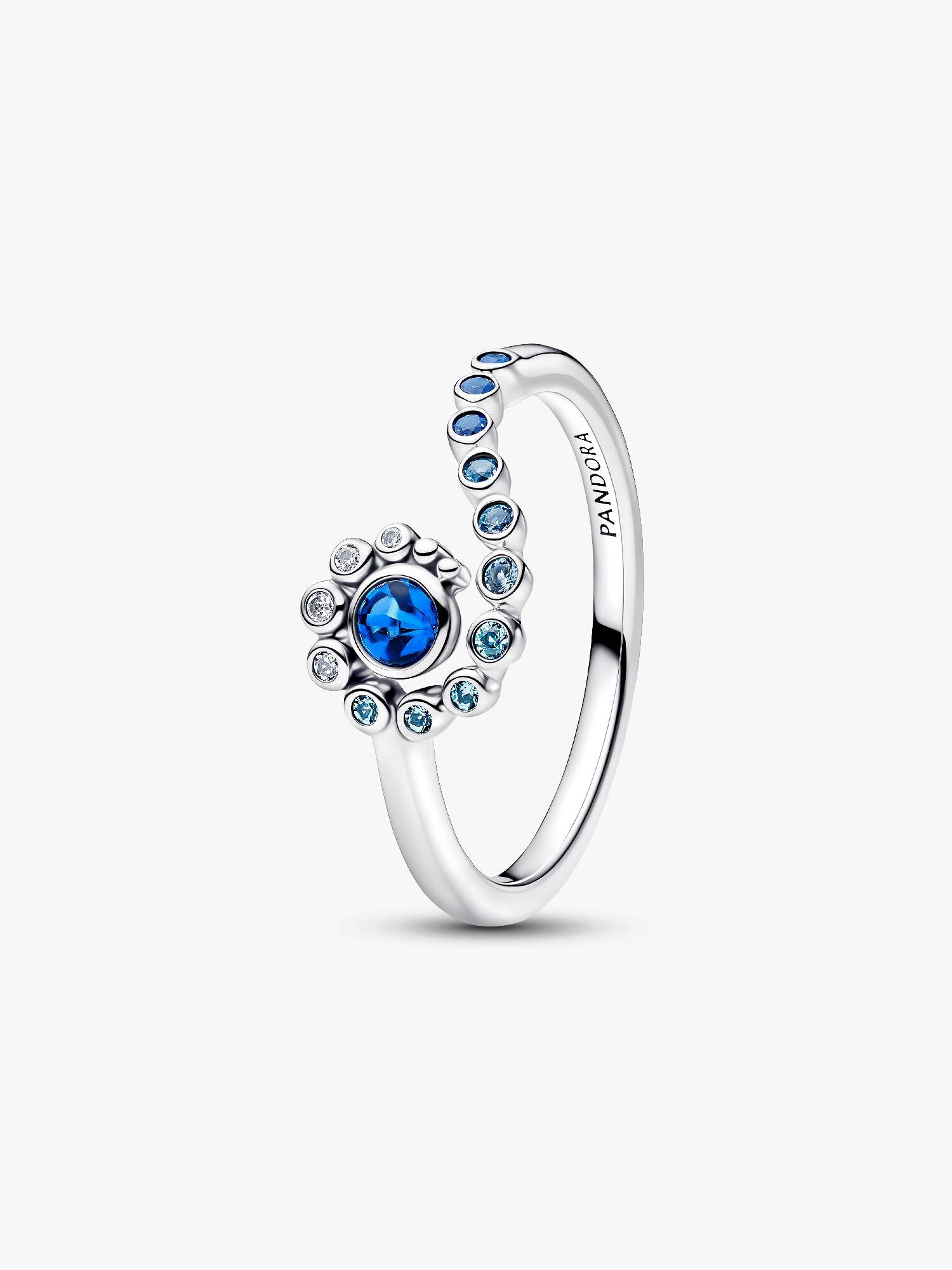 Disney Moana sterling silver ring with clear cubic zirconia, icy green, icy blue, royal blue and london blue crystal