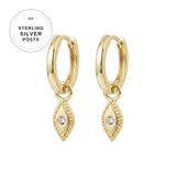 Premium Plated Brass Huggie Earrings with CZ Evil Eye Charm