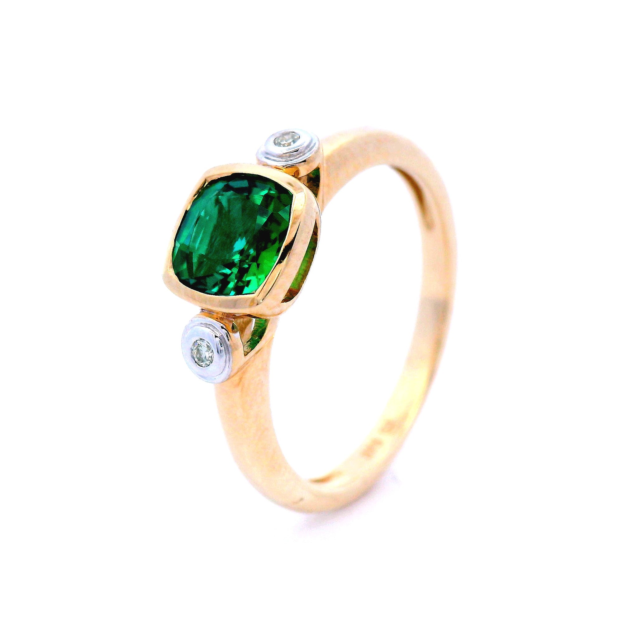 Synthetic Emerald Cushion White Diamond in 9ct Yellow Gold