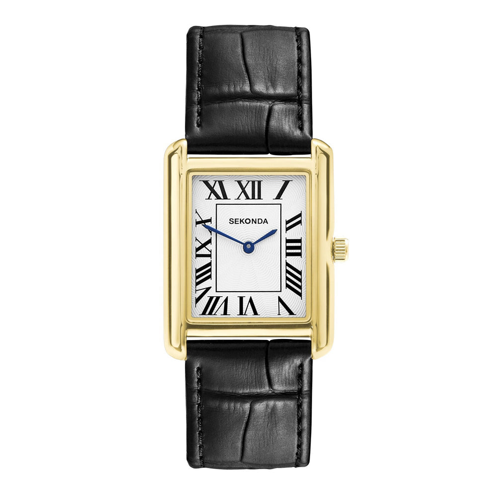 Sekonda Mens Guilloche Dial Black Leather Dress Watch 28x37mm