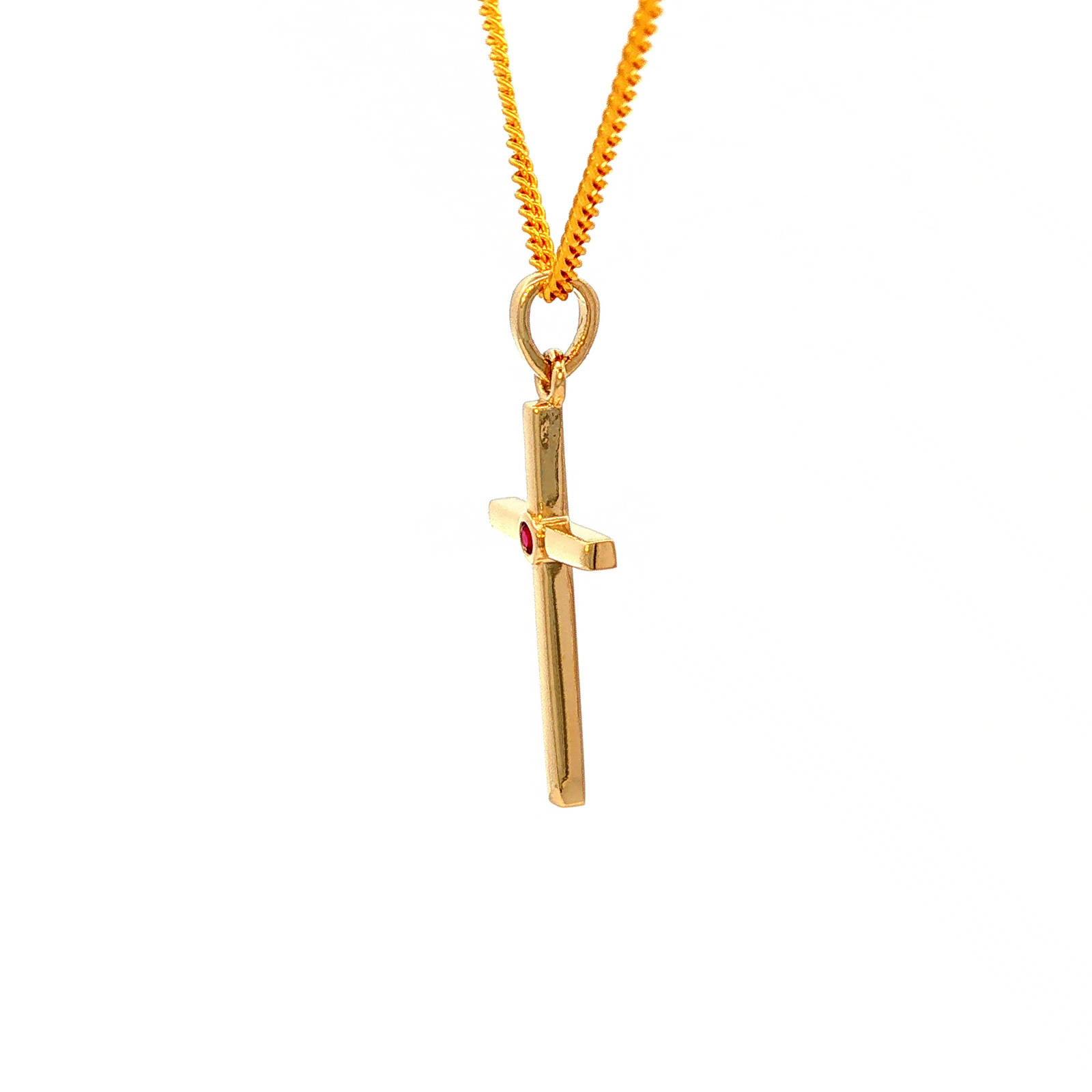 Cross Pendant with Natural Ruby in Yellow Gold