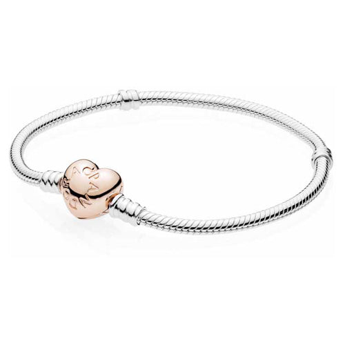 MOMENTS Silver Bracelet w PANDORA Rose Heart Clasp