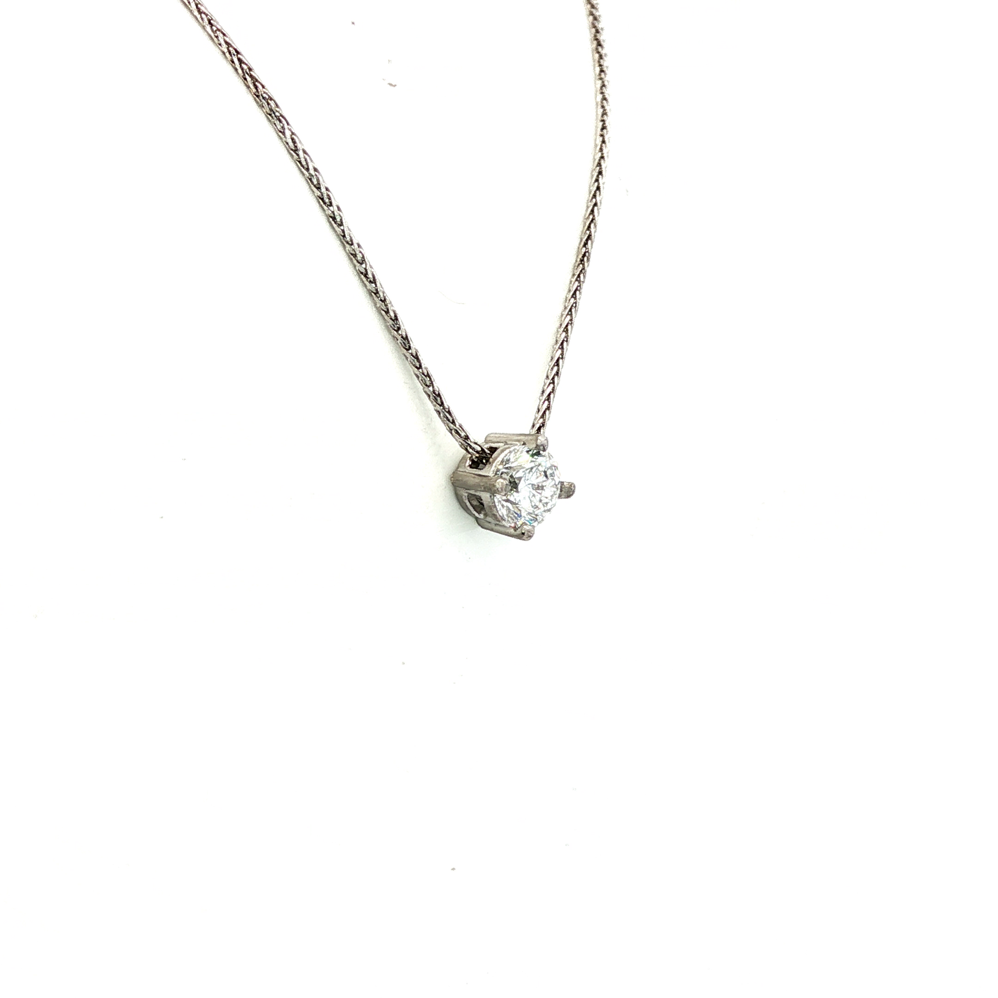 Lab Grown Diamond Slider Pendant on White Gold Wheat Chain.