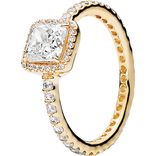 Pandora Timeless Elegance 14ct Gold Statement Ring w Clear CZ