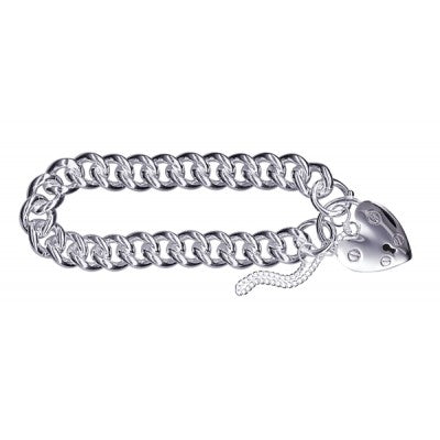 Sterling Silver Heart Padlock Curb Bracelet