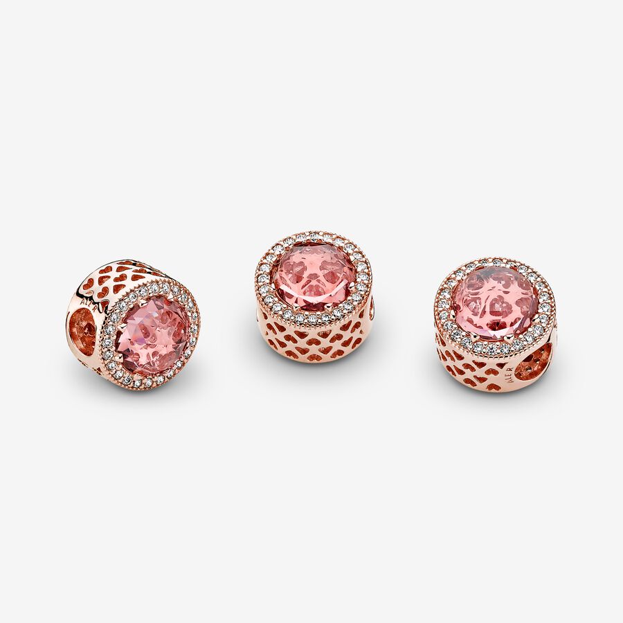 14k Rose gold-plated charm with blush pink crystal and clear cubic zirconia